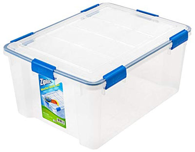 Ziploc Weathertight Storage Box, 60-Quart, 11 1/5"H x 17 4/5"W x 23 3/5"D, Clear - Infinus Home Supplies