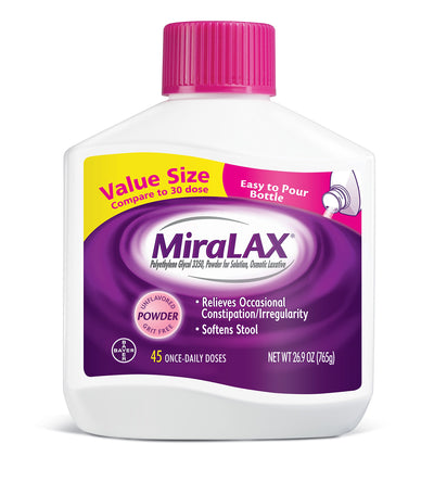 MiraLAX Powder Laxative, Polyethylene Glycol 3350, 45 dose, #1 Dr. Recommended Brand, Effective Relief of Occasional Constipation - Infinus Home Supplies