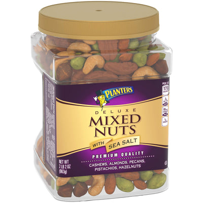 Planters Deluxe Mixed Nuts with Sea Salt 34 oz Canister - Infinus Home Supplies