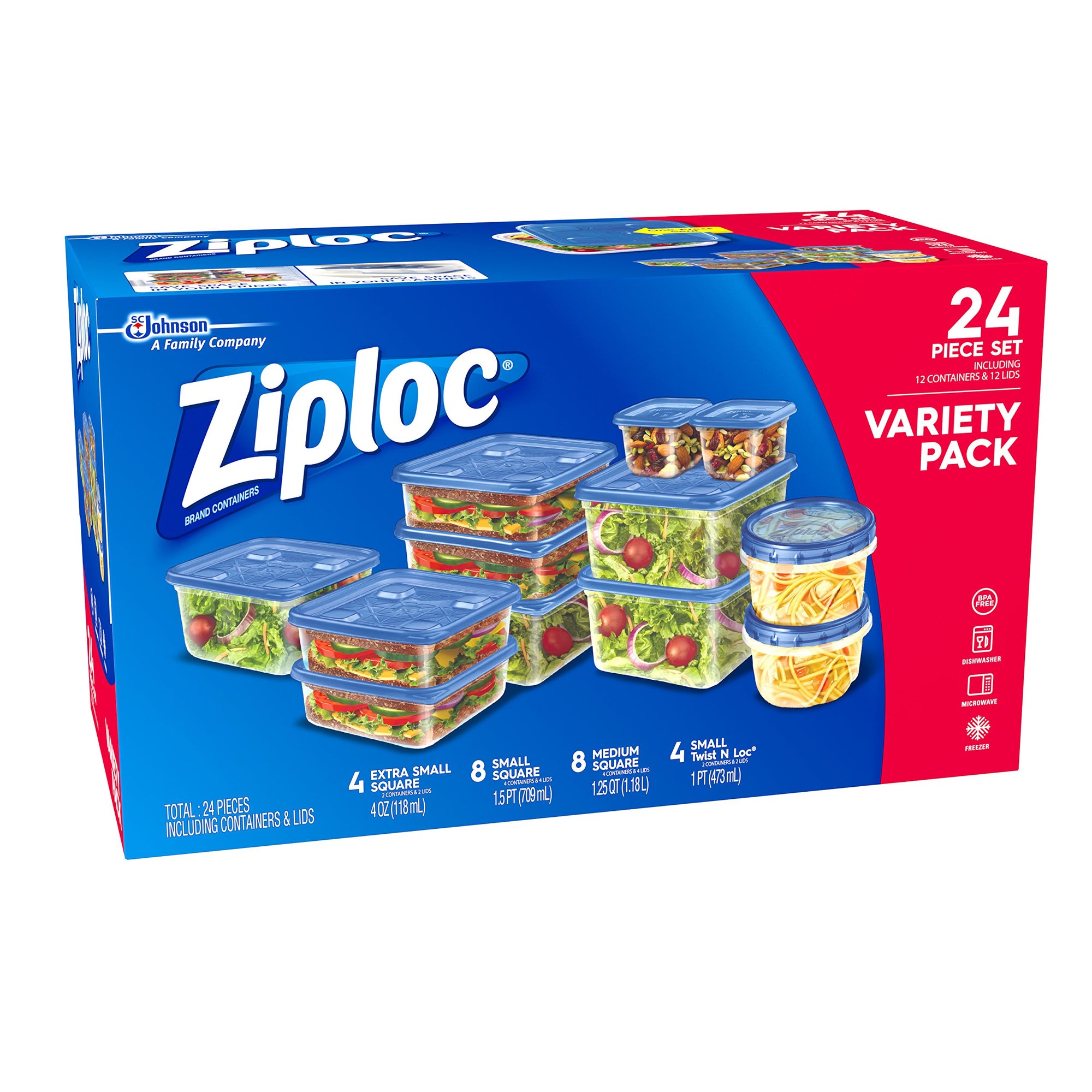 Ziploc Containers & Lids, Square, Medium, 1.25 Quart